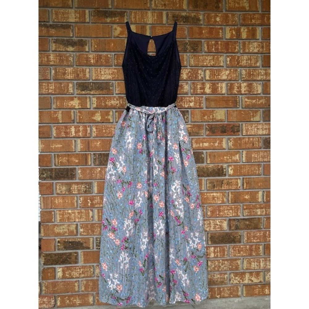 Maurices Navy Blue Lace Floral Striped Halter Maxi Dress NWT Size 3